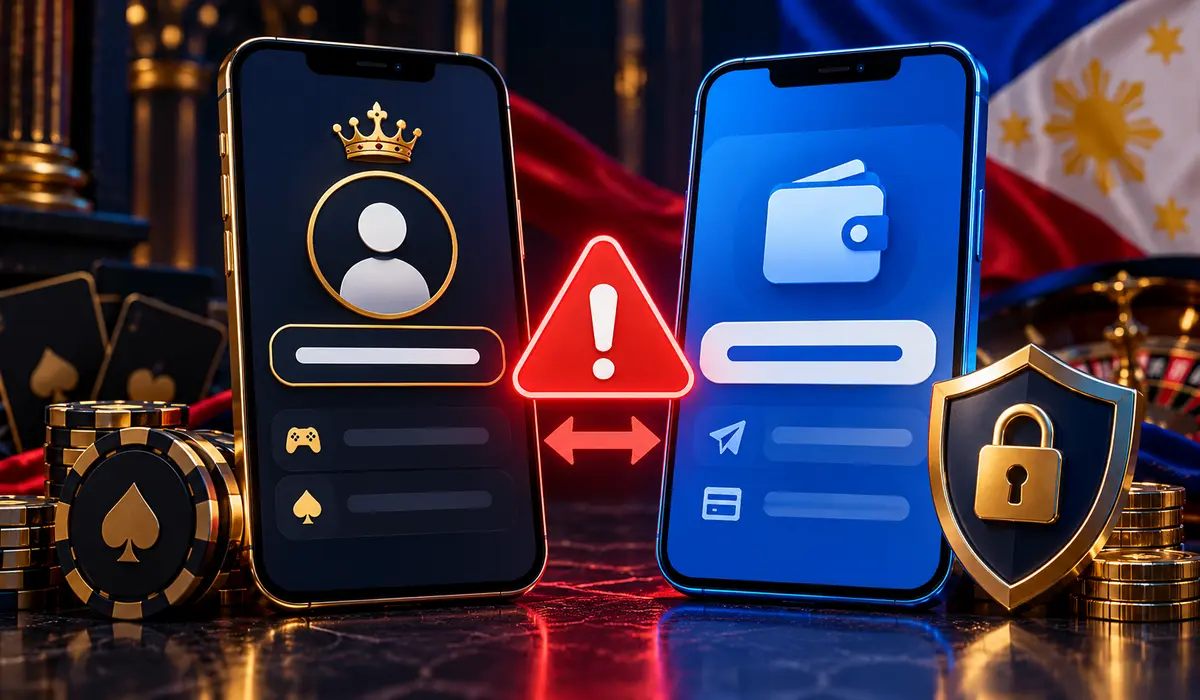 Casino profile and e-wallet account showing a secure name mismatch warning