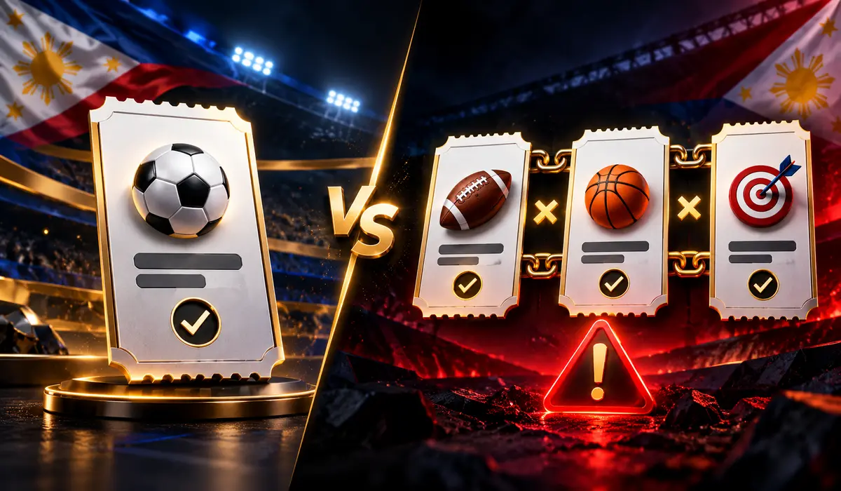 Single sports betting ticket compared with three linked parlay selections